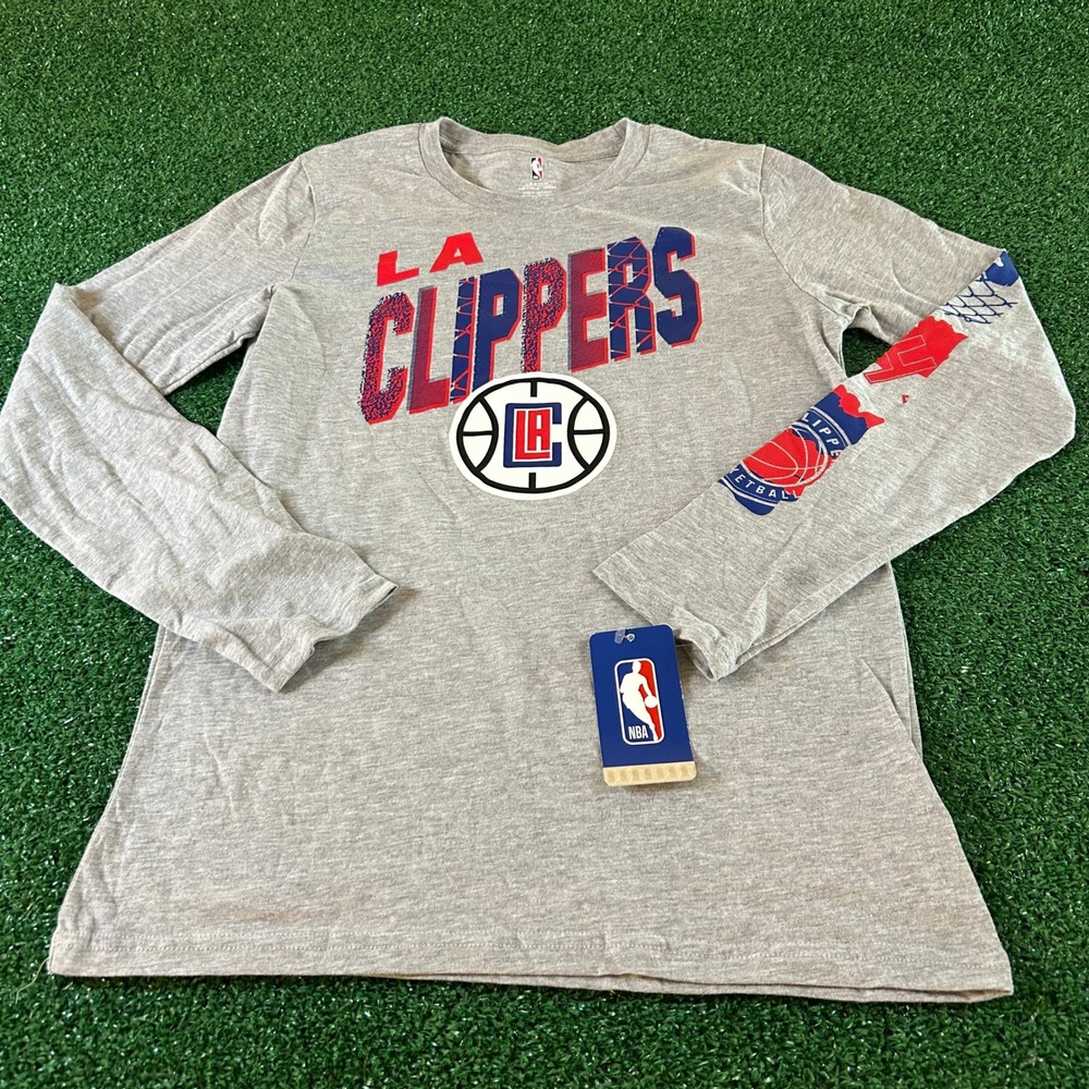 NBA LA Clippers Long Sleeve Graphic T-Shirt Basketball Top‎ Gray Youth Large